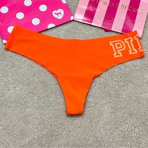 Victoria’s Secret PINK Sexy Orange logo smooth no show Thong Panties large L